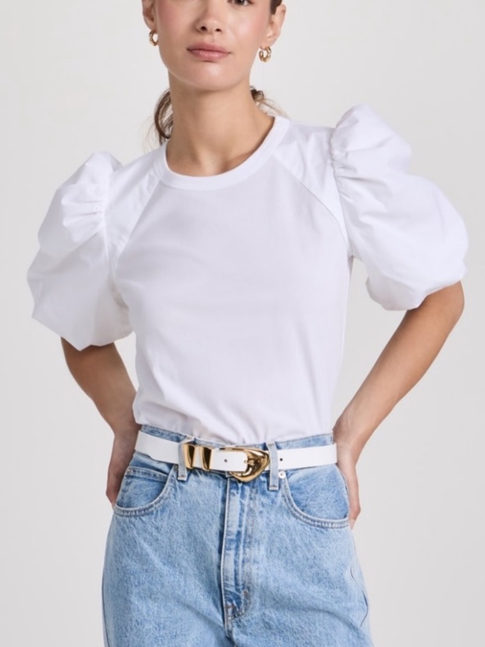 Veronica Beard Jeans Women’s Morrison White Puff Sleeve Cotton T-Shirt Top Sz S